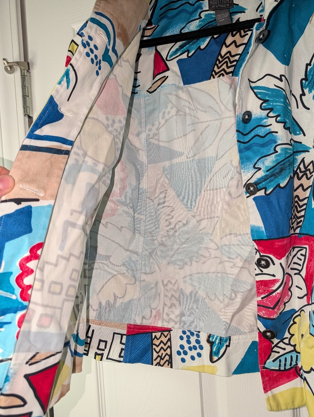 Additions by Chico's Size 1 Tropical Print Lightweight Jacket Blazer Art to Wear - Picture 4 of 6